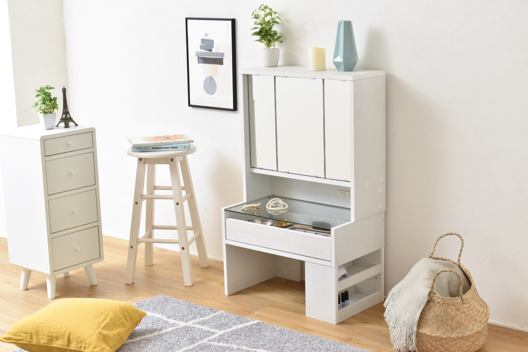 【新品】ドレッサーセット　デスク兼用　コンパクト　アンティーク風　アウトレット 新品】ドレッサーセット デスク兼用 コンパクト アンティーク風
